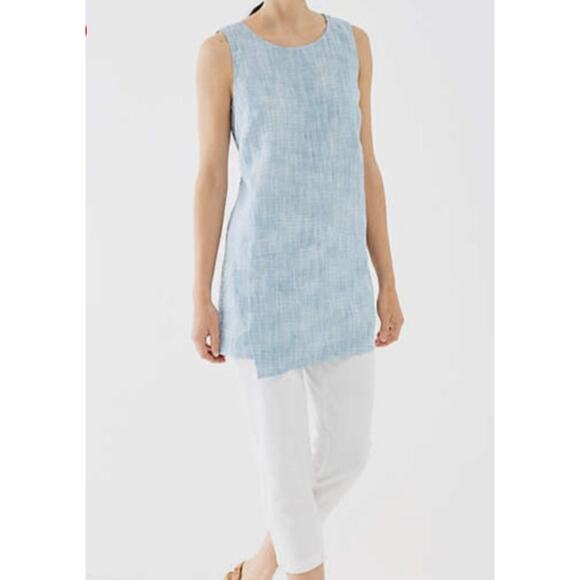 J. Jill Pure Jill Linen Sleeveless Tunic Top XSP Blue White Coastal Minimalist - Picture 1 of 10